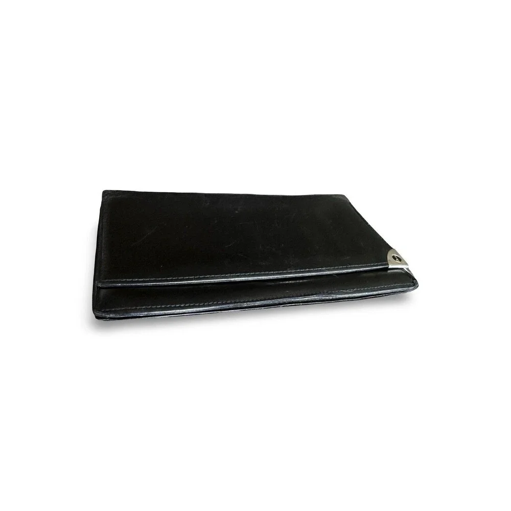 Dunhill Black Leather Long bifold Wallet Silver Harware UNISEX